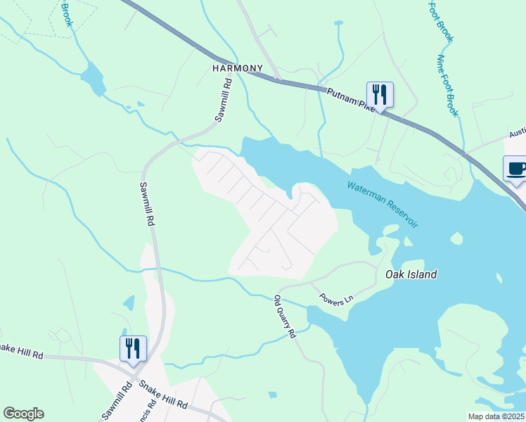 map of restaurants, bars, coffee shops, grocery stores, and more near 21 Barclay Street in Glocester