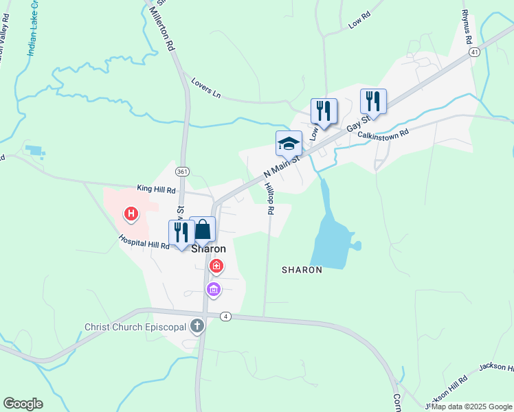 map of restaurants, bars, coffee shops, grocery stores, and more near 79 Hilltop Road in Sharon