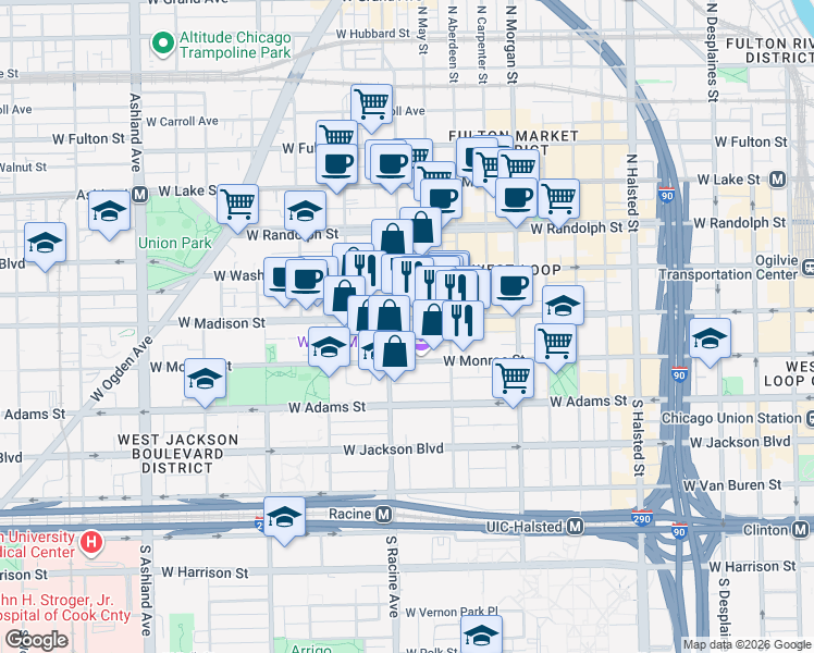 map of restaurants, bars, coffee shops, grocery stores, and more near in Chicago