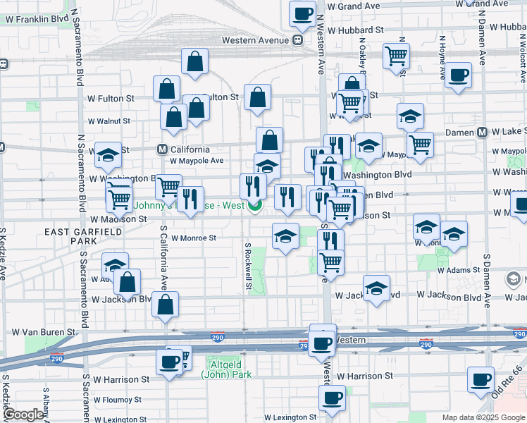 map of restaurants, bars, coffee shops, grocery stores, and more near 2546 W Madison St in Chicago