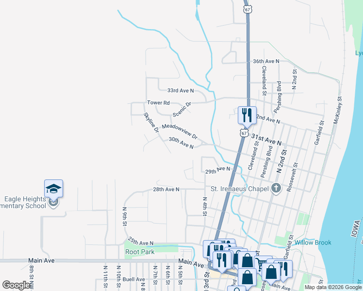 map of restaurants, bars, coffee shops, grocery stores, and more near 531 30th Avenue North in Clinton