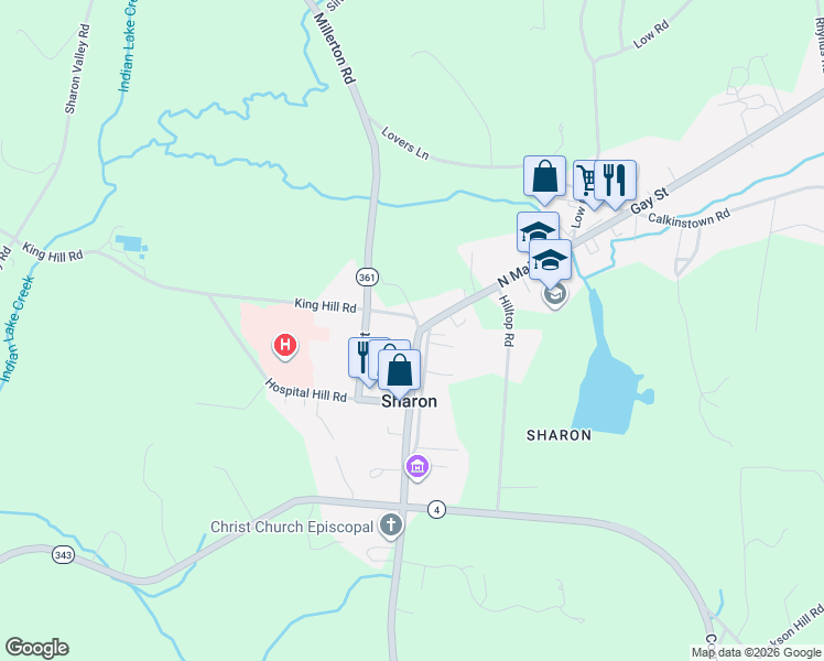 map of restaurants, bars, coffee shops, grocery stores, and more near 149 Main Street in Sharon