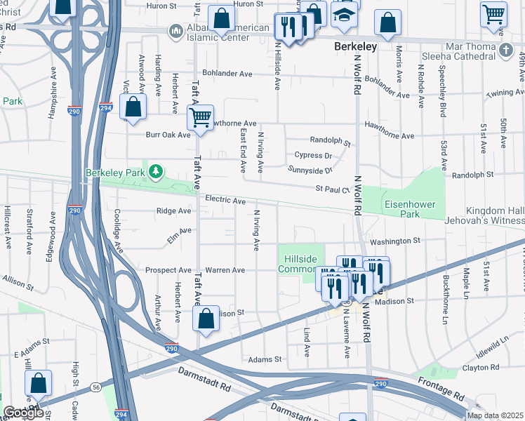 map of restaurants, bars, coffee shops, grocery stores, and more near 621 North Irving Avenue in Hillside