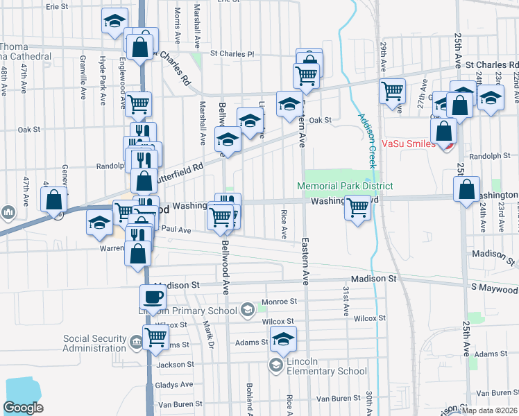 map of restaurants, bars, coffee shops, grocery stores, and more near 608 Linden Avenue in Bellwood