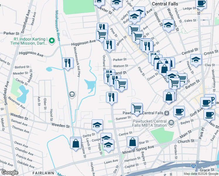 map of restaurants, bars, coffee shops, grocery stores, and more near 465 Lonsdale Avenue in Pawtucket