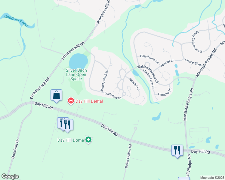 map of restaurants, bars, coffee shops, grocery stores, and more near 134 Primrose Lane in Windsor