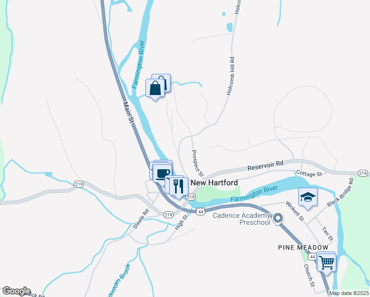 map of restaurants, bars, coffee shops, grocery stores, and more near 6 Greenwoods Road in New Hartford
