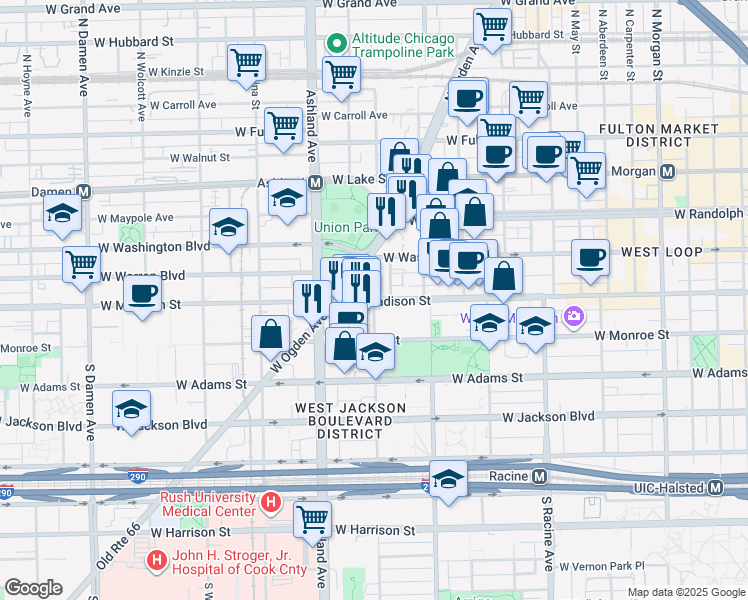 map of restaurants, bars, coffee shops, grocery stores, and more near in Chicago