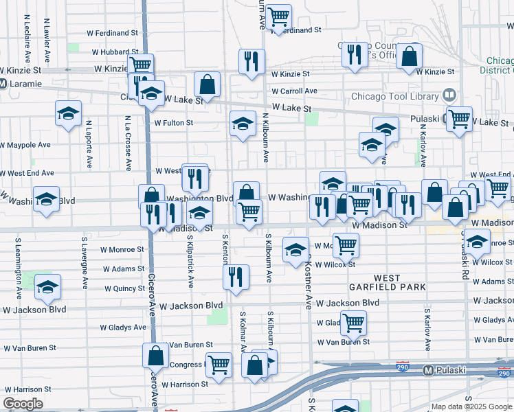 map of restaurants, bars, coffee shops, grocery stores, and more near in Chicago