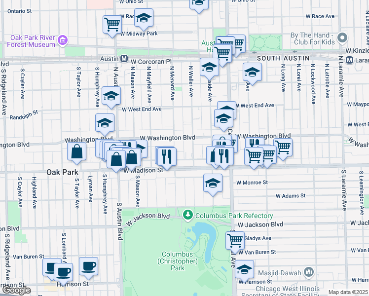 map of restaurants, bars, coffee shops, grocery stores, and more near in Chicago