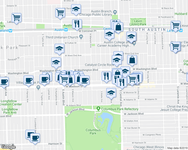 map of restaurants, bars, coffee shops, grocery stores, and more near in Chicago