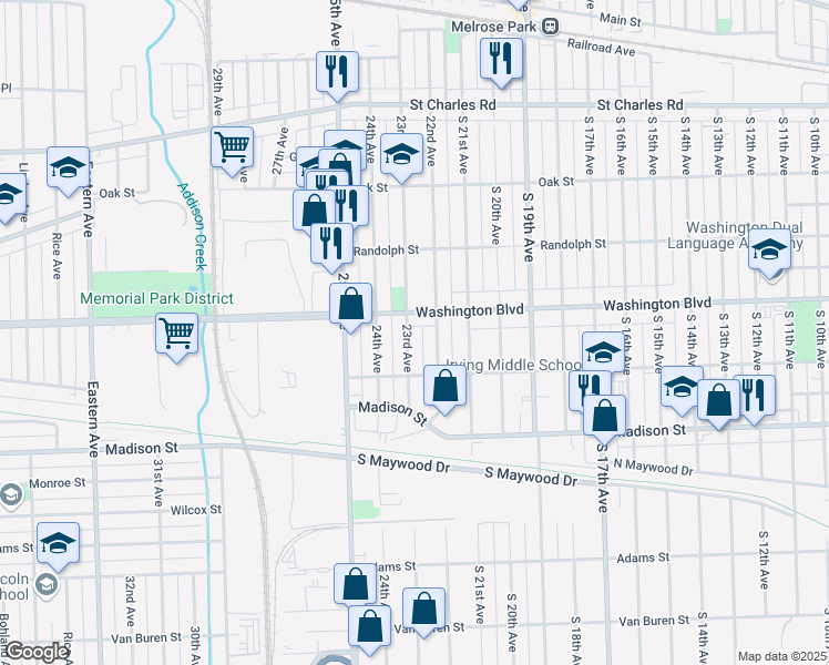 map of restaurants, bars, coffee shops, grocery stores, and more near 613 23rd Avenue in Bellwood