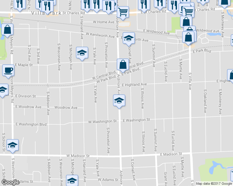 map of restaurants, bars, coffee shops, grocery stores, and more near 420 Ardmore Avenue in Villa Park
