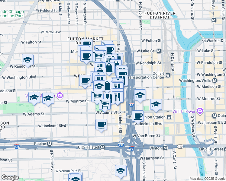 map of restaurants, bars, coffee shops, grocery stores, and more near in Chicago