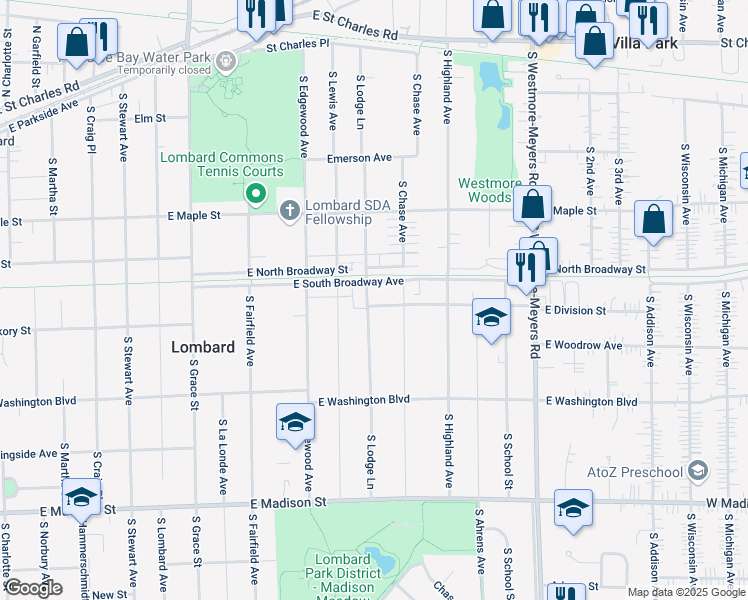 map of restaurants, bars, coffee shops, grocery stores, and more near 704 Division Street in Lombard