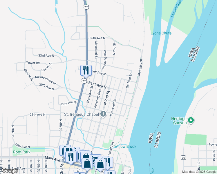 map of restaurants, bars, coffee shops, grocery stores, and more near 201 31st Avenue North in Clinton