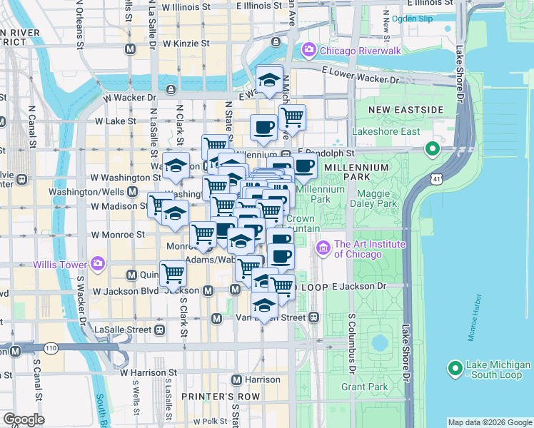 map of restaurants, bars, coffee shops, grocery stores, and more near in Chicago