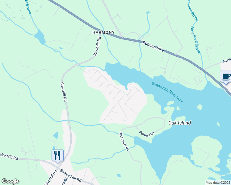 map of restaurants, bars, coffee shops, grocery stores, and more near 21 Barclay Street in Glocester