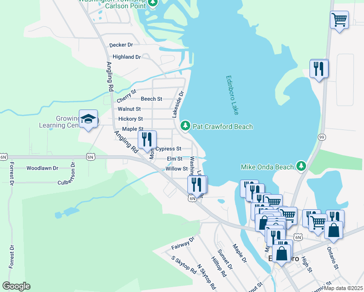 map of restaurants, bars, coffee shops, grocery stores, and more near 100 Cypress Street in Edinboro