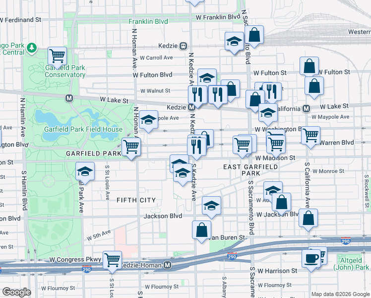 map of restaurants, bars, coffee shops, grocery stores, and more near in Chicago