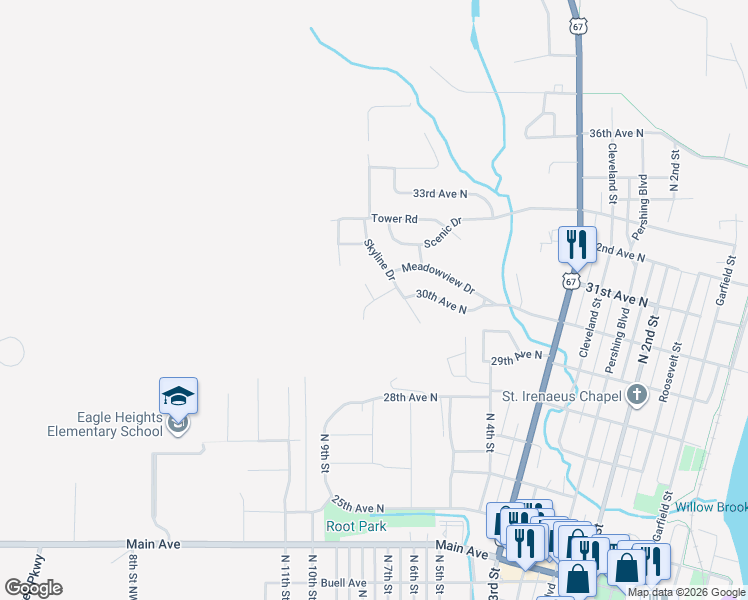 map of restaurants, bars, coffee shops, grocery stores, and more near 720 Schick Road in Clinton