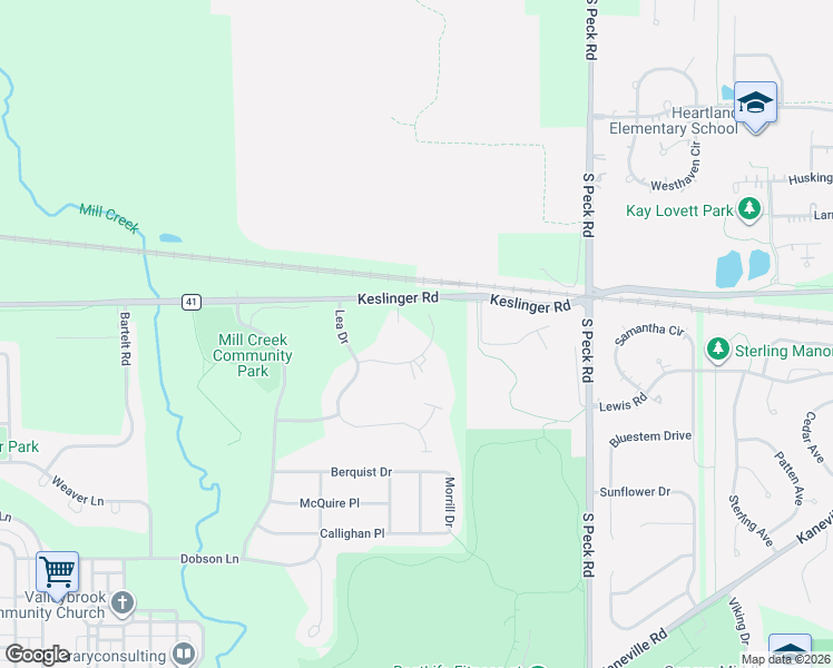 map of restaurants, bars, coffee shops, grocery stores, and more near 38W324 Killey Lane in Geneva