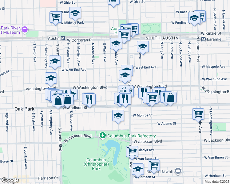 map of restaurants, bars, coffee shops, grocery stores, and more near 44 North Parkside Avenue in Chicago