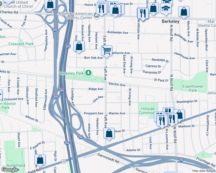 map of restaurants, bars, coffee shops, grocery stores, and more near 5152 Ridge Avenue in Hillside