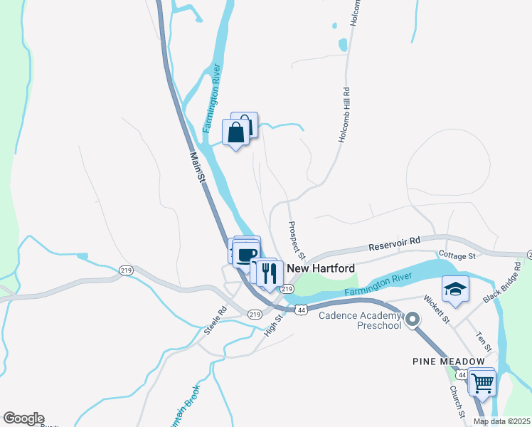 map of restaurants, bars, coffee shops, grocery stores, and more near 6 Greenwoods Road in New Hartford
