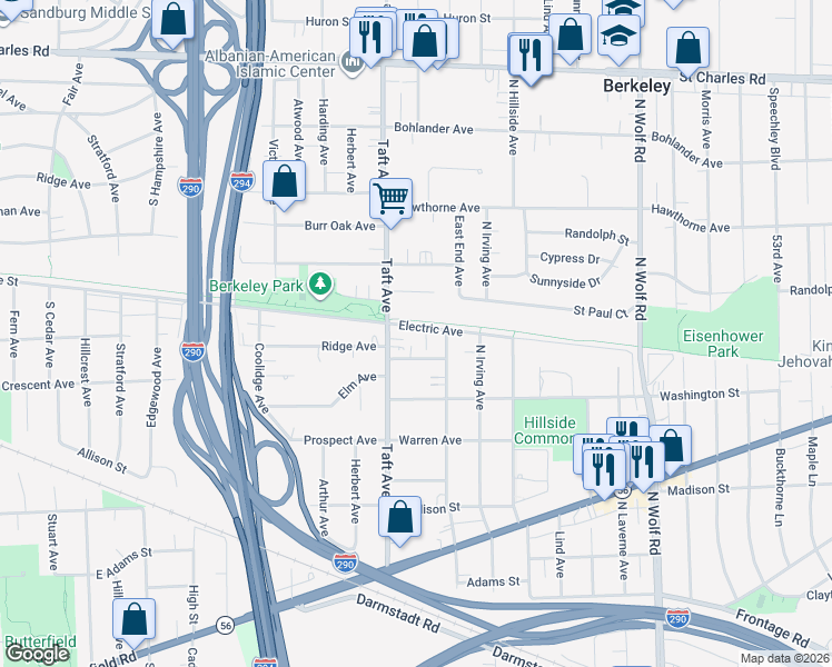 map of restaurants, bars, coffee shops, grocery stores, and more near 5155 Electric Avenue in Hillside
