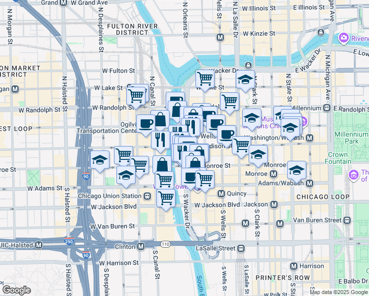 map of restaurants, bars, coffee shops, grocery stores, and more near in Chicago