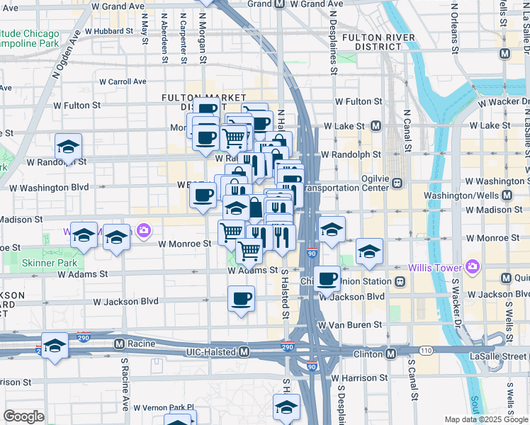 map of restaurants, bars, coffee shops, grocery stores, and more near in Chicago