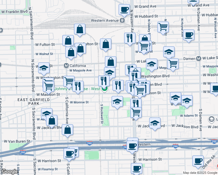 map of restaurants, bars, coffee shops, grocery stores, and more near 2546 West Madison Street in Chicago