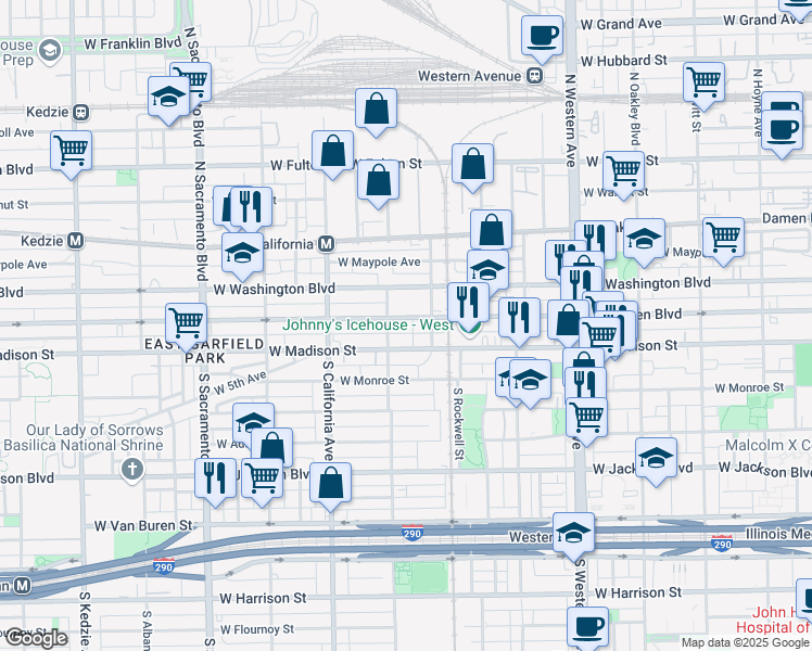 map of restaurants, bars, coffee shops, grocery stores, and more near in Chicago