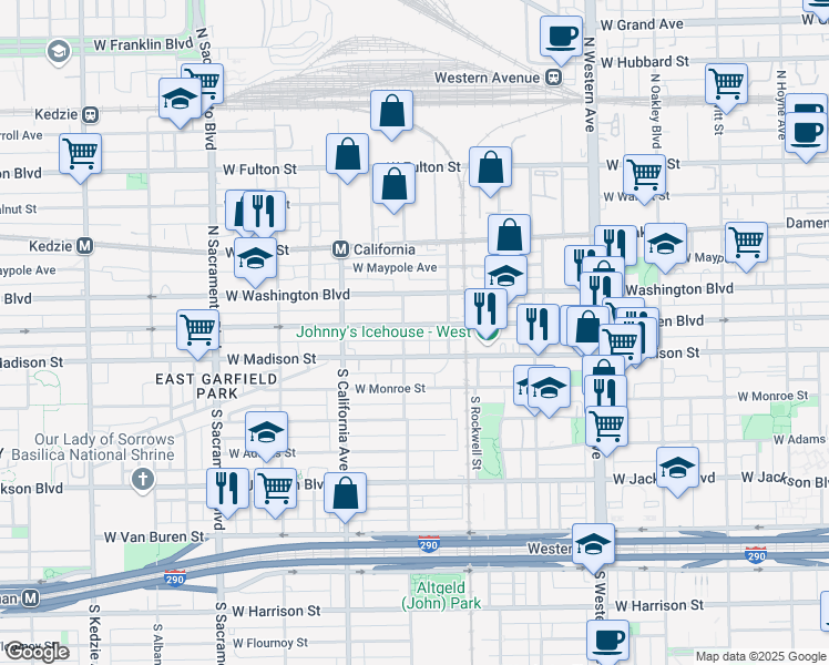 map of restaurants, bars, coffee shops, grocery stores, and more near in Chicago