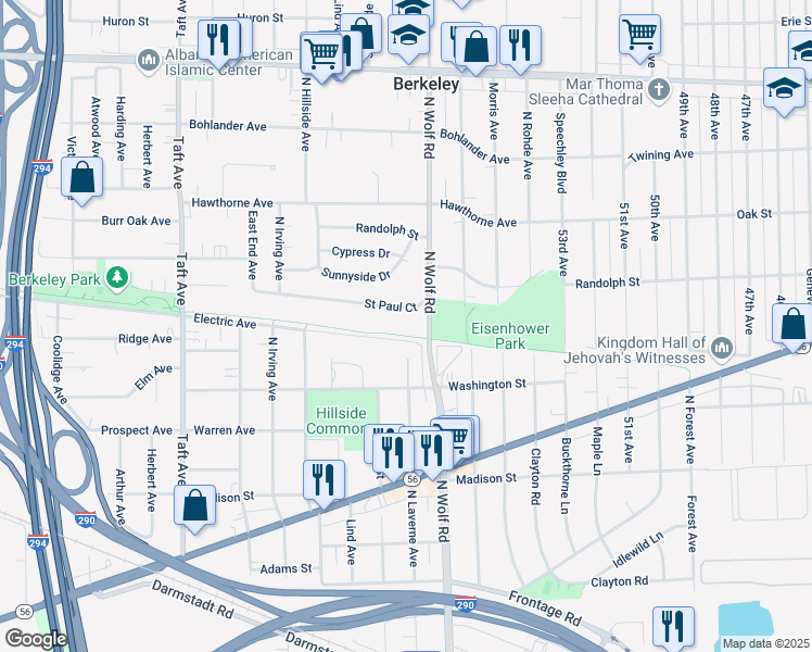 map of restaurants, bars, coffee shops, grocery stores, and more near 4818 Saint Paul Court in Hillside