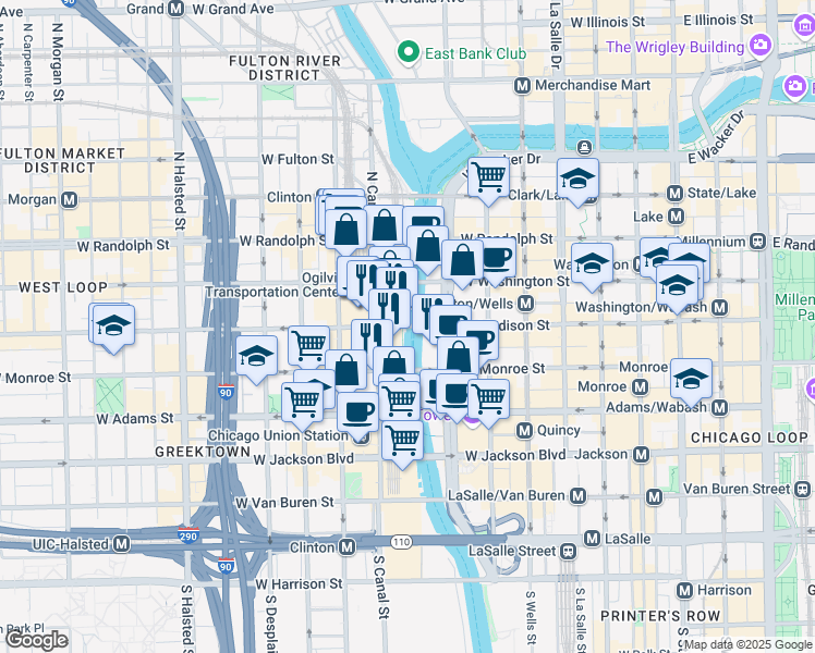 map of restaurants, bars, coffee shops, grocery stores, and more near in Chicago
