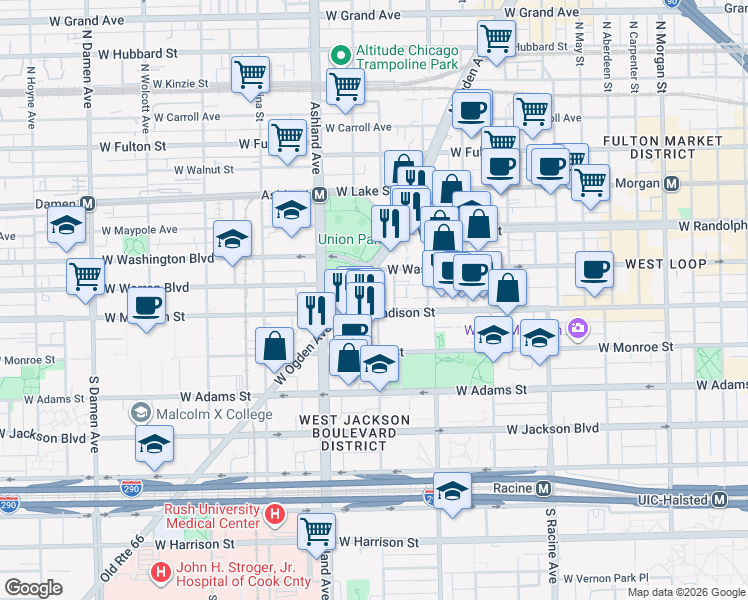 map of restaurants, bars, coffee shops, grocery stores, and more near in Chicago