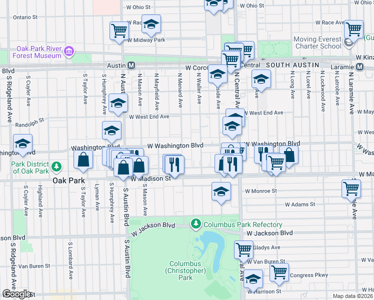 map of restaurants, bars, coffee shops, grocery stores, and more near in Chicago