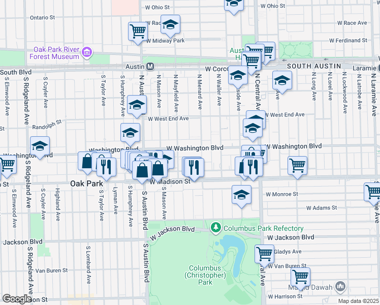 map of restaurants, bars, coffee shops, grocery stores, and more near 41 North Mayfield Avenue in Chicago