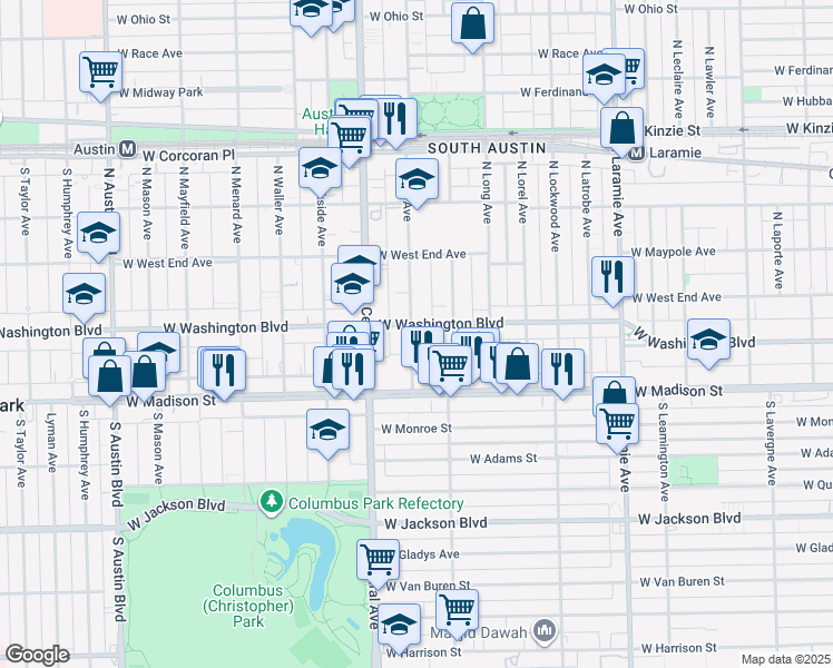 map of restaurants, bars, coffee shops, grocery stores, and more near 46 North Pine Avenue in Chicago