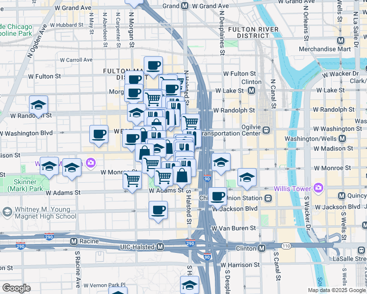 map of restaurants, bars, coffee shops, grocery stores, and more near in Chicago