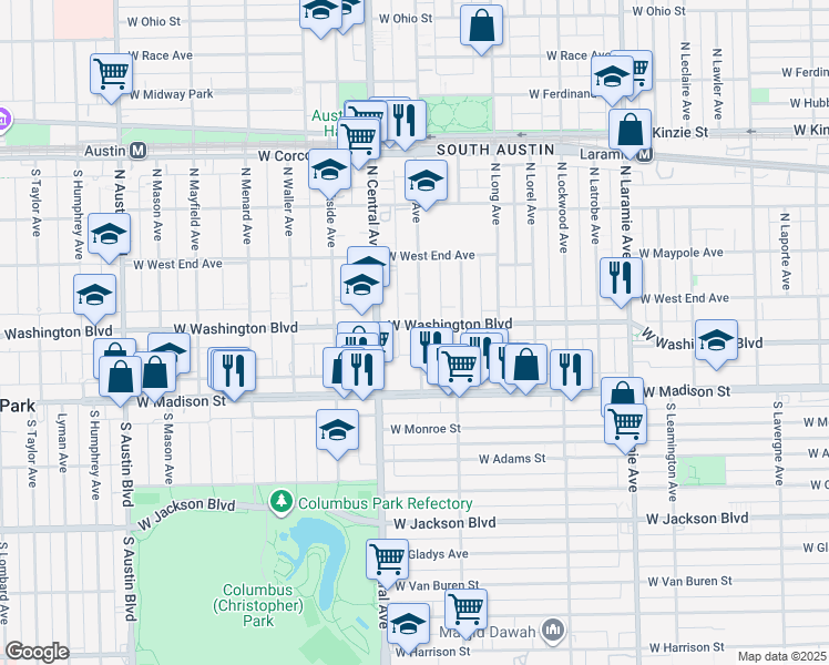 map of restaurants, bars, coffee shops, grocery stores, and more near 46 North Pine Avenue in Chicago
