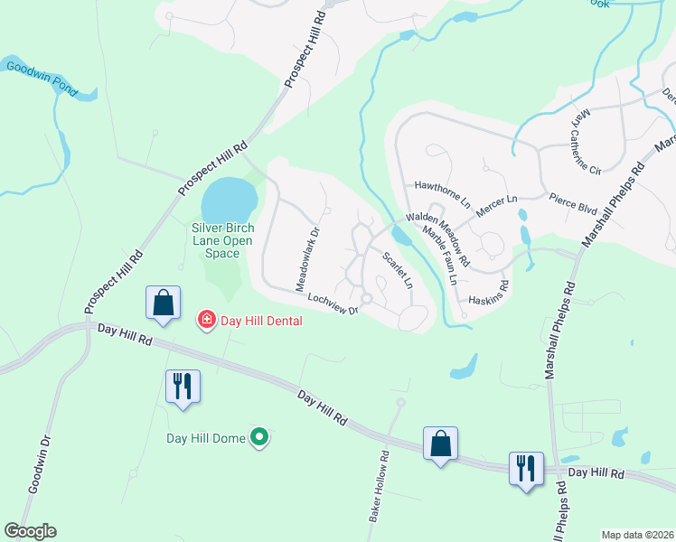 map of restaurants, bars, coffee shops, grocery stores, and more near 134 Primrose Lane in Windsor
