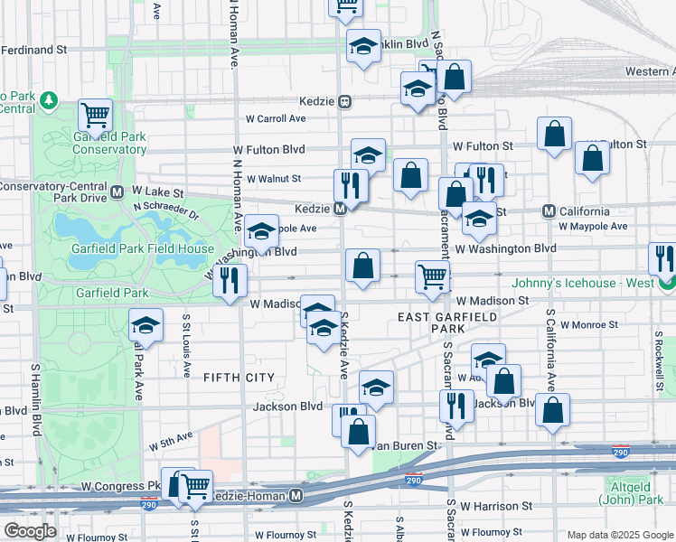 map of restaurants, bars, coffee shops, grocery stores, and more near 42 North Kedzie Avenue in Chicago