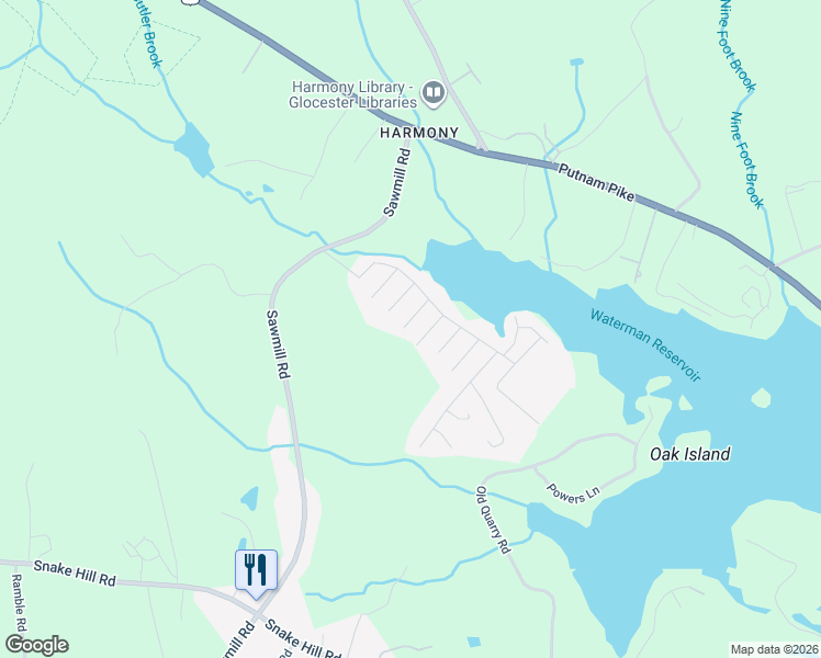 map of restaurants, bars, coffee shops, grocery stores, and more near 34 Oliver Street in Glocester