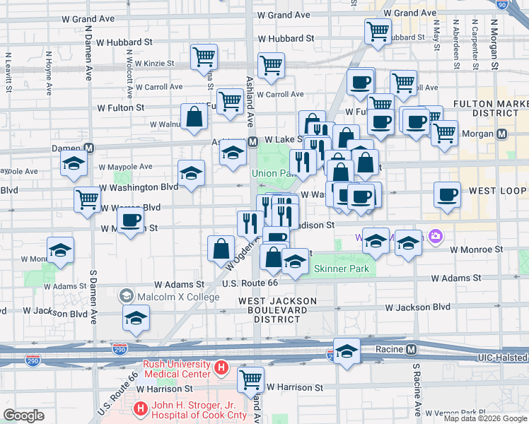 map of restaurants, bars, coffee shops, grocery stores, and more near in Chicago
