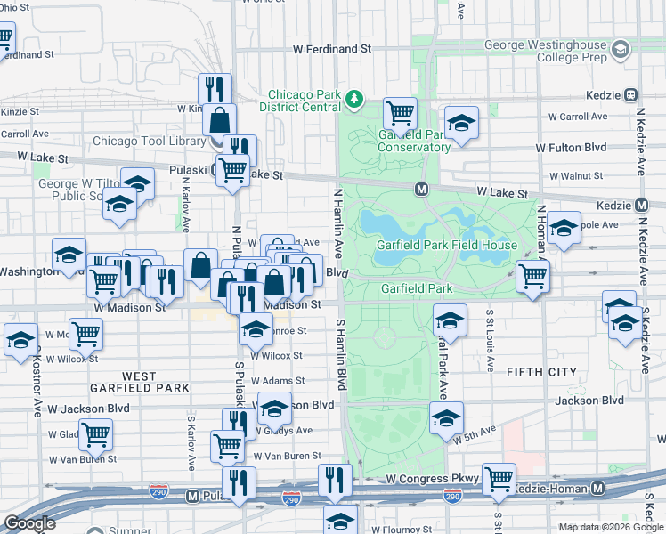 map of restaurants, bars, coffee shops, grocery stores, and more near in Chicago