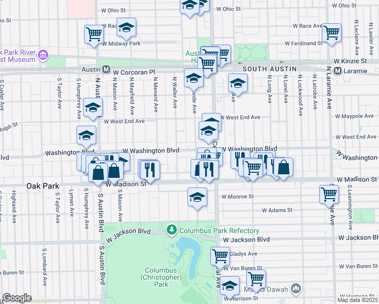 map of restaurants, bars, coffee shops, grocery stores, and more near 44 North Parkside Avenue in Chicago