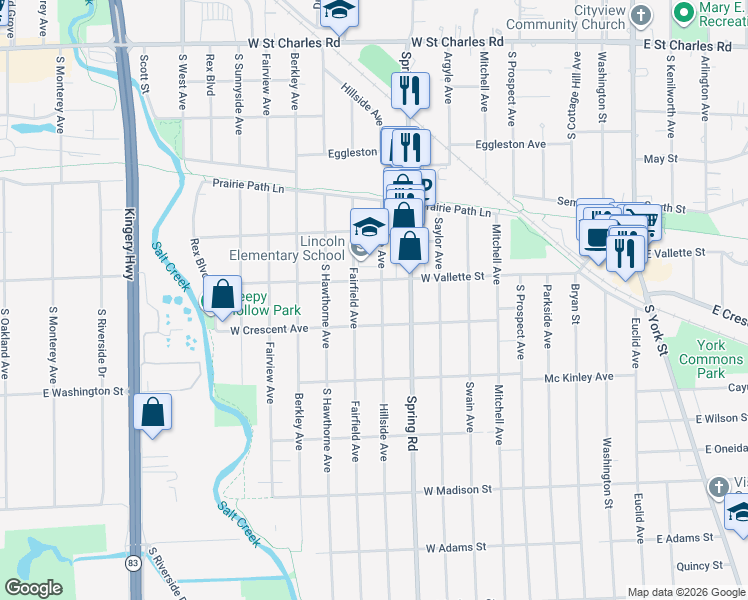 map of restaurants, bars, coffee shops, grocery stores, and more near 616 Hillside Avenue in Elmhurst